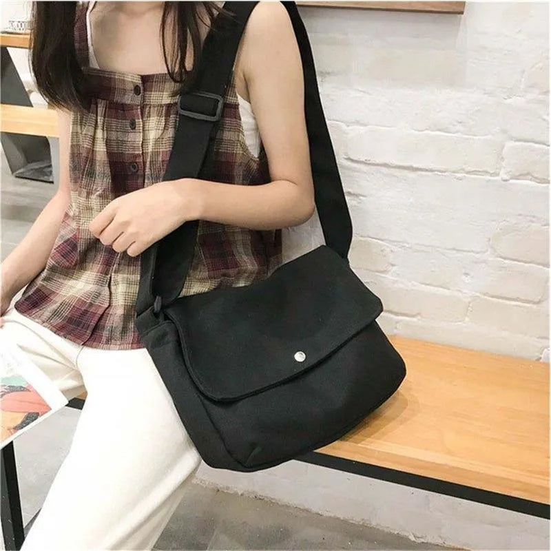 Canvas Shoulder Bag for Women Solid Casual Messenger Bag