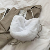 Winter Cow Print Shoulder Bag Soft Plush Handbag Female Chain Crossbody
