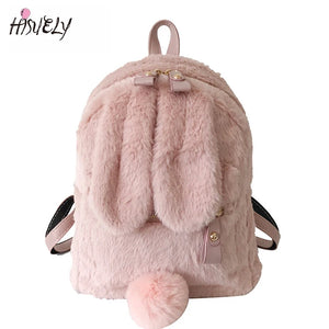 Winter Faux Fur Mini Backpack Rabbit Ear Women Travel Shoulder Bag