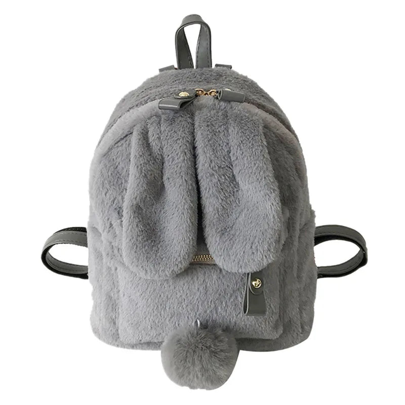 Winter Faux Fur Mini Backpack Rabbit Ear Women Travel Shoulder Bag