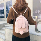 Winter Faux Fur Mini Backpack Rabbit Ear Women Travel Shoulder Bag
