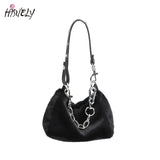 Winter Pink Faux Fur Underarm Bags for Women Y2K Shoulder Bags
