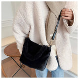 Winter Furry Women Large Handbags Shoulder Messenger Bags Soft Plush Female