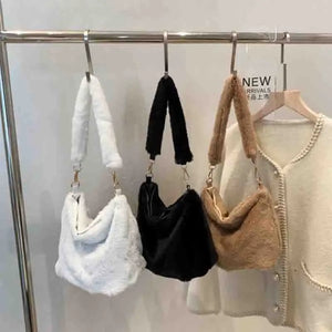 Winter Furry Women Large Handbags Shoulder Messenger Bags Soft Plush Female