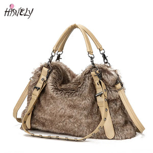 Winter Locomotive Bag Plush Warm Rabbit Fur Bag Plush Female Bag