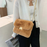 Winter Plush Shoulder Bag Faux Fur Crossbody Bags For Women Chain Handbag
