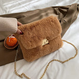 Winter Plush Shoulder Bag Faux Fur Crossbody Bags For Women Chain Handbag