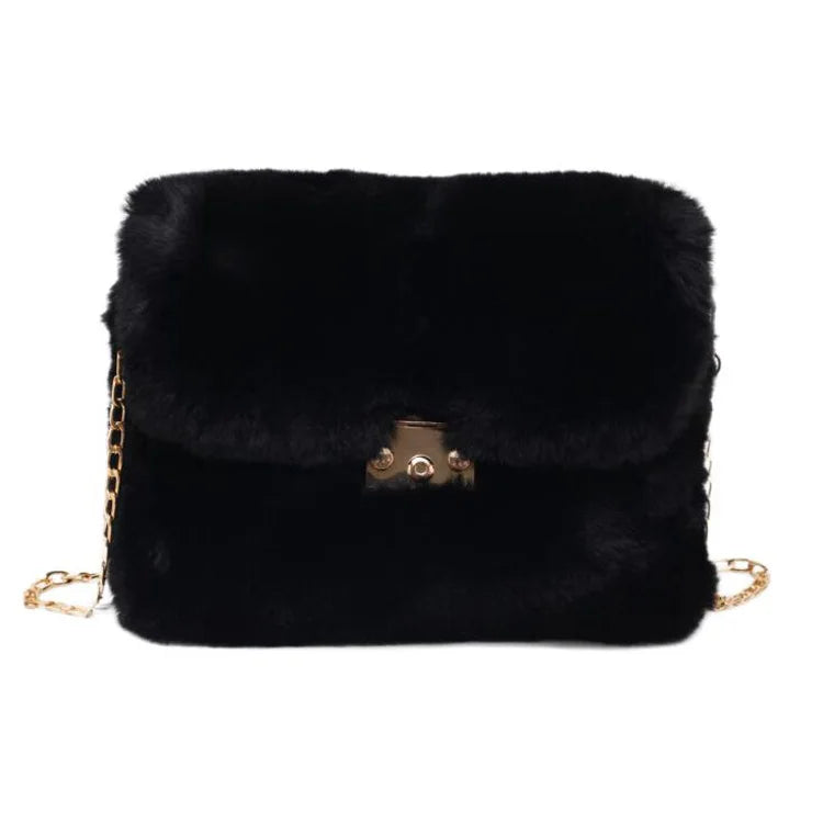 Winter Plush Shoulder Bag Faux Fur Crossbody Bags For Women Chain Handbag