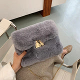 Winter Plush Shoulder Bag Faux Fur Crossbody Bags For Women Chain Handbag