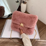 Winter Plush Shoulder Bag Faux Fur Crossbody Bags For Women Chain Handbag