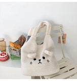 Winter Plush Tote Bag, Cartoon Embroidery Lamb Hair Shoulder Bag