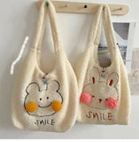 Winter Plush Tote Bag with Cartoon Embroidery Lamb Hair for Women