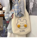 Winter Plush Tote Bag with Cartoon Embroidery Lamb Hair for Women