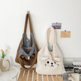 Winter Plush Tote Bag Women Cartoon Lamb Shoulder Bag Embroidery
