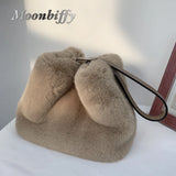 Winter Women Handbags Faux Mink Fur Plush Shoulder Bucket Bags