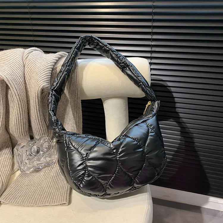 Winter Space Shoulder Bag Soft Down Cotton Underarm Bags For Women