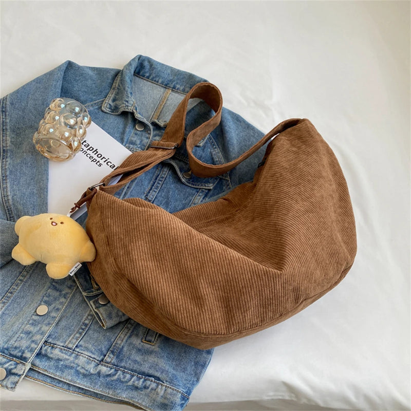Winter Corduroy Crossbody Bag Large Capacity Hobo Handbag