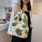 Winter Women Soft Plush Backpack Teenager Girls School Shoulder Bag Cow Print