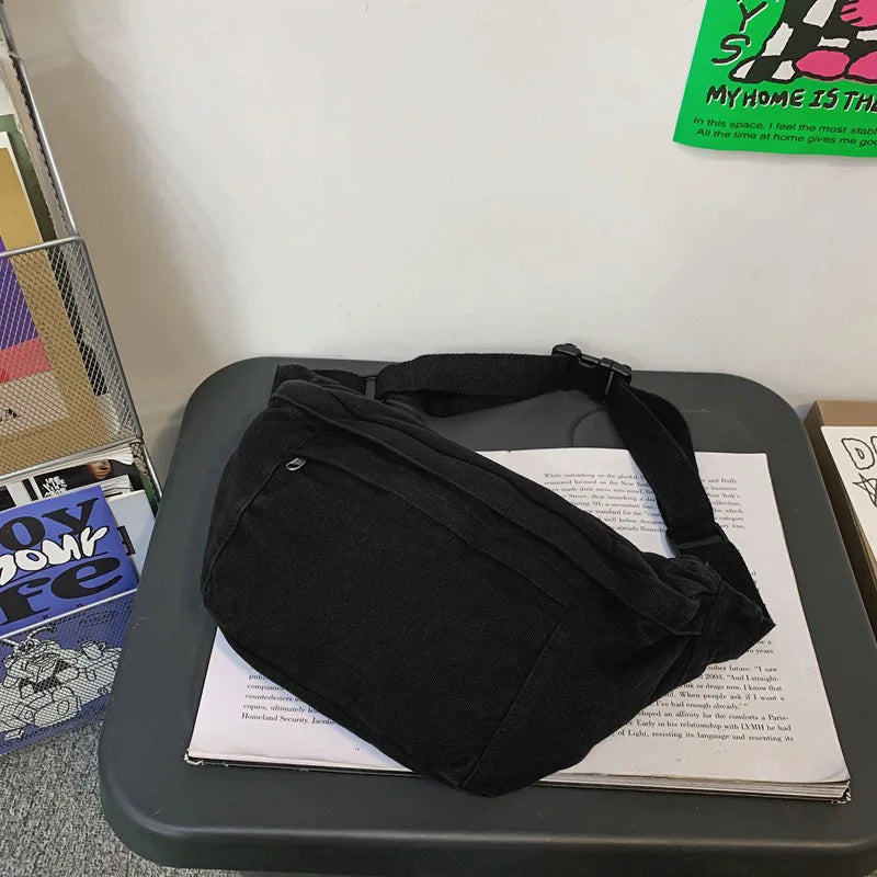 Large Capacity Canvas Waist Bag Unisex Fanny Pack Street Chest Bag