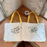 Plaid Canvas Shoulder Bag Embroidered Handbag Lady Casual Tote