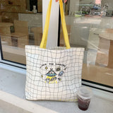 Plaid Canvas Shoulder Bag Embroidered Handbag Lady Casual Tote