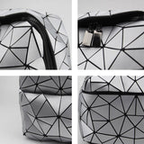 Geometric Patchwork School Backpack for Teenage Girls - Holographic
