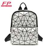 Geometric Patchwork School Backpack for Teenage Girls - Holographic