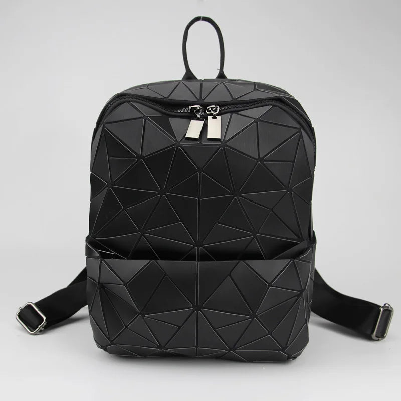 Geometric Patchwork School Backpack for Teenage Girls - Holographic