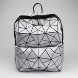 Geometric Patchwork School Backpack for Teenage Girls - Holographic