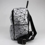 Geometric Patchwork School Backpack for Teenage Girls - Holographic