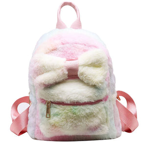 Plush Bow Women Backpack Casual School Bag Laptop Computer