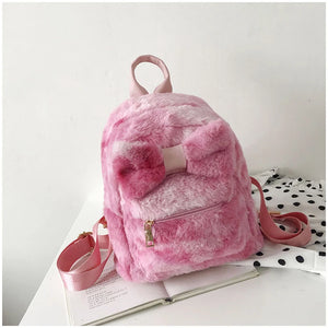 Plush Bow Women Backpack Casual School Bag Laptop Computer