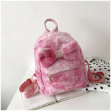 Plush Bow Women Backpack Casual School Bag Laptop Computer