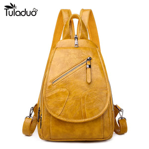 Women Leather Backpack High Shoulder Bag Girls School Travel Mochila