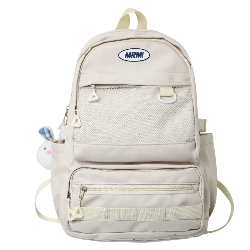 Large Capacity Women Backpack Multi-pocket Solid Teen School Book Bag
