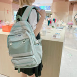 Large Capacity Women Backpack Multi-pocket Solid Teen School Book Bag