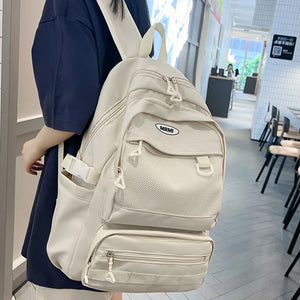Large Capacity Women Backpack Multi-pocket Solid Teen School Book Bag