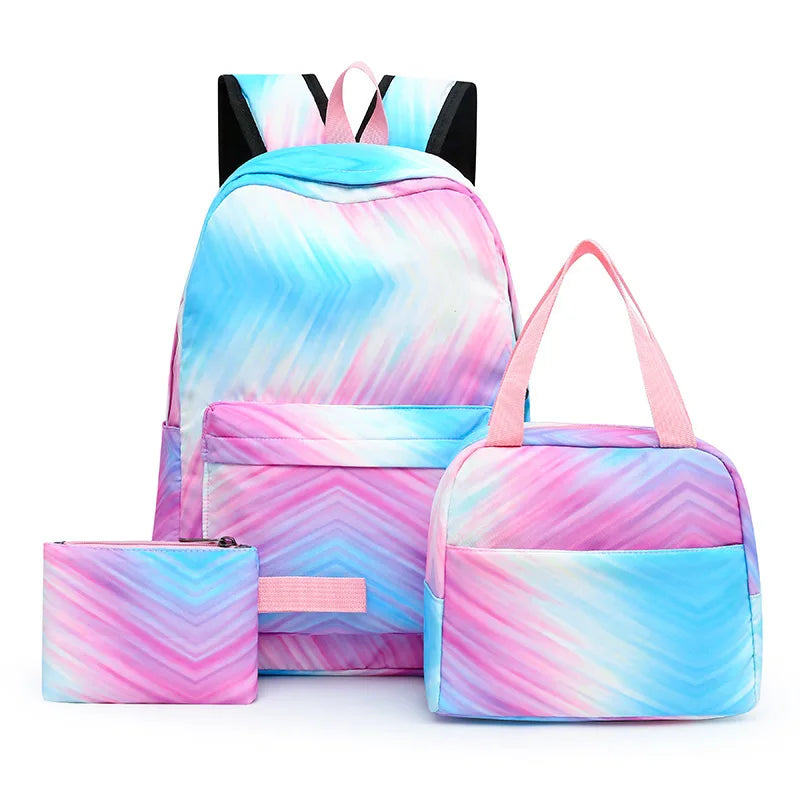 Waterproof Nylon School Backpack for Teen Girls with Lunch Box