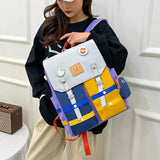 Women Backpack Contrast Colors Nylon Travel Schoolgirl Schoolbag