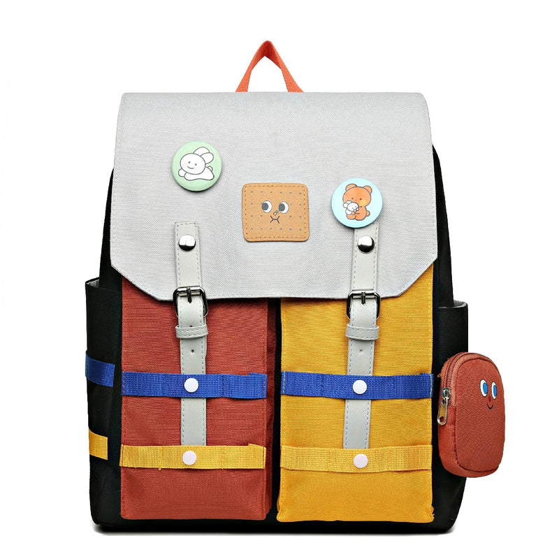 Women Backpack Contrast Colors Nylon Travel Schoolgirl Schoolbag