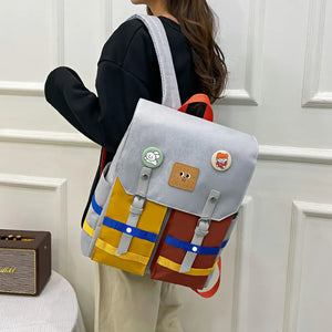 Women Backpack Contrast Colors Nylon Travel Schoolgirl Schoolbag