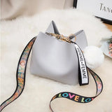 Colorful Strap Bucket Shoulder Bag PU Leather Crossbody Messenger