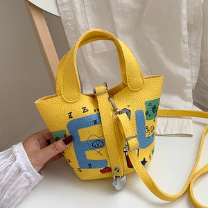 Women Bags Doodle Letter Messenger Shoulder Bag Girls Drawstring Bucket