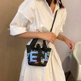 Women Bags Doodle Letter Messenger Shoulder Bag Girls Drawstring Bucket