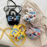 Women Bags Doodle Letter Messenger Shoulder Bag Girls Drawstring Bucket