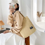 Vintage Large Capacity Cotton Tote Bag Solid Casual Women Canvas Shopping Bag