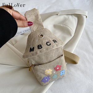 Women Canvas Shoulder Bags Printing Chest Crossbody Bags Casual Travel Retro Bag