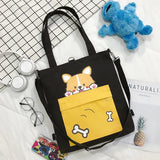 Cartoon Dog Tote Bag Foldable Shopping Handbag