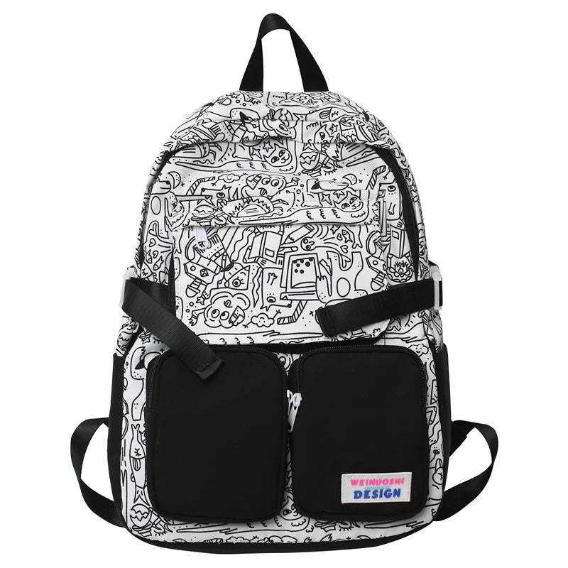 Women Cartoon Print School Bag Girl Travel Large Book Backpack