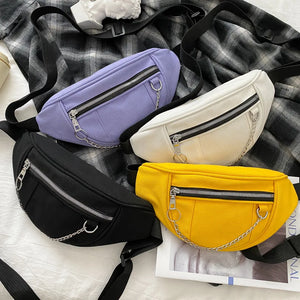 Canvas Chain Waist Bag for Women Travel Money Phone Chest Bag